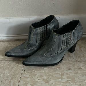 Gray leather western booties